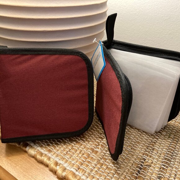 Two Maroon Canvas CD Cases 12 Slots in Each Holds 48 CD's NWT - Picture 2 of 3
